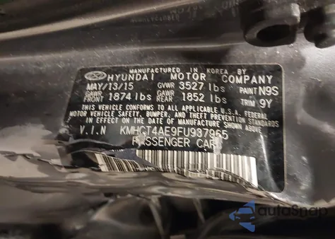 2015 Hyundai Accent Gls z USA, uszkodzony, nr VIN KMHCT4AE9FU937965